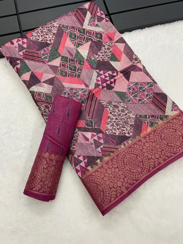 Latifa_Wine_–_Gentle_Diwali_Special_|_Soft_Tussar_Silk_Weaving_Saree_with_Print,_Weaving_Border_&_Rich_Zari_Weaving_Pallu_&_Contrast_Print_Blouse