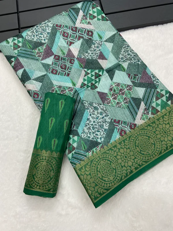 Latifa_Green_–_Gentle_Navratri_Special_|_Soft_Tussar_Silk_Weaving_Saree_with_Print,_Weaving_Border_&_Rich_Zari_Weaving_Pallu_&_Contrast_Print_Blouse