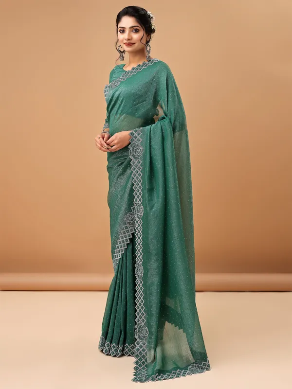 Green_Jimmy_Choo_Satin_Saree_With_Unstitched_Blouse_For_Women