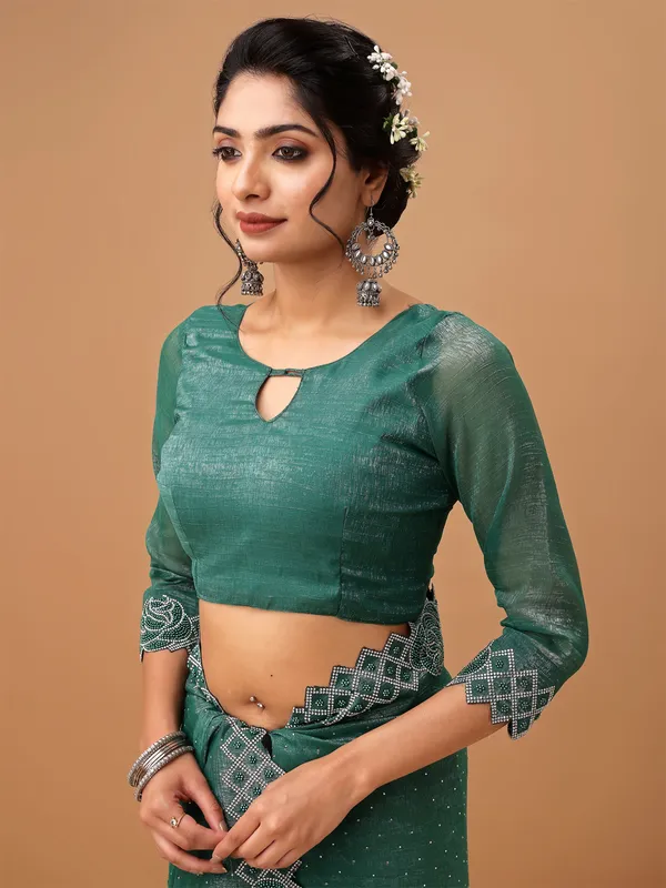 Green_Jimmy_Choo_Satin_Saree_With_Unstitched_Blouse_For_Women