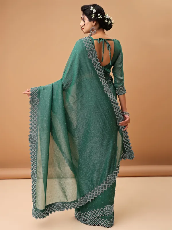 Green_Jimmy_Choo_Satin_Saree_With_Unstitched_Blouse_For_Women
