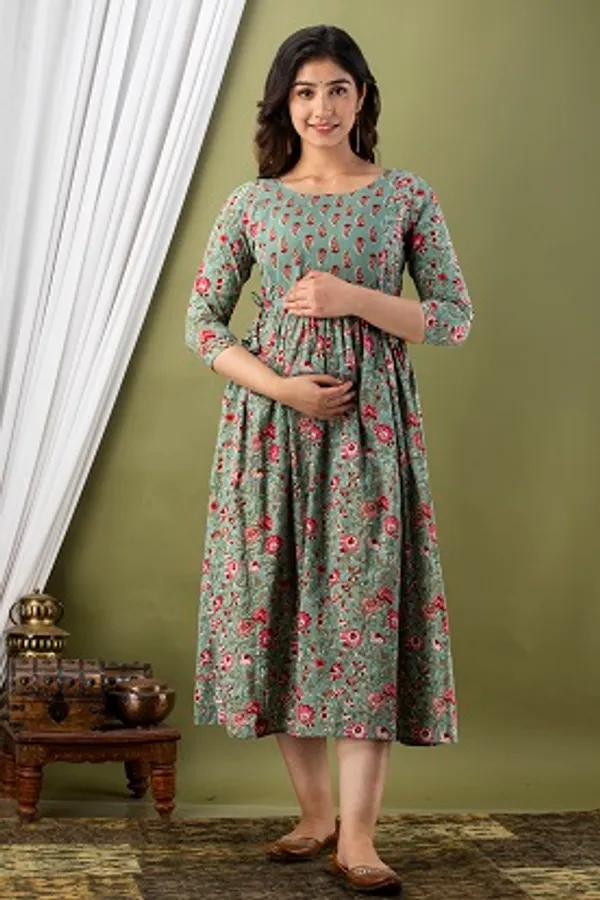 Leaves_flower__Cotton_Printed_Maternity_And_Feeding_Kurti_Combo_Of_2