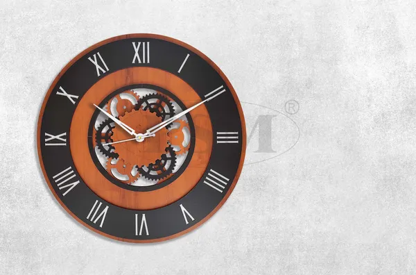 LASER_CUT_WOODEN_WALL_CLOCK_BROWN_BLACK_15_INCH_ROUND_PSM_1118