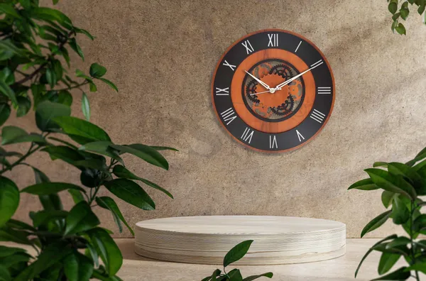 LASER_CUT_WOODEN_WALL_CLOCK_BROWN_BLACK_15_INCH_ROUND_PSM_1118
