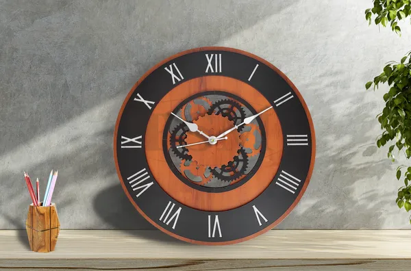 LASER_CUT_WOODEN_WALL_CLOCK_BROWN_BLACK_15_INCH_ROUND_PSM_1118