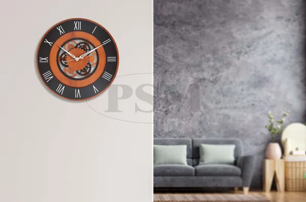 LASER_CUT_WOODEN_WALL_CLOCK_BROWN_BLACK_15_INCH_ROUND_PSM_1118