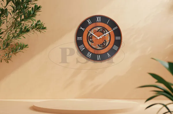 LASER_CUT_WOODEN_WALL_CLOCK_BROWN_BLACK_15_INCH_ROUND_PSM_1118