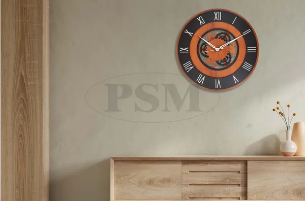 LASER_CUT_WOODEN_WALL_CLOCK_BROWN_BLACK_15_INCH_ROUND_PSM_1118