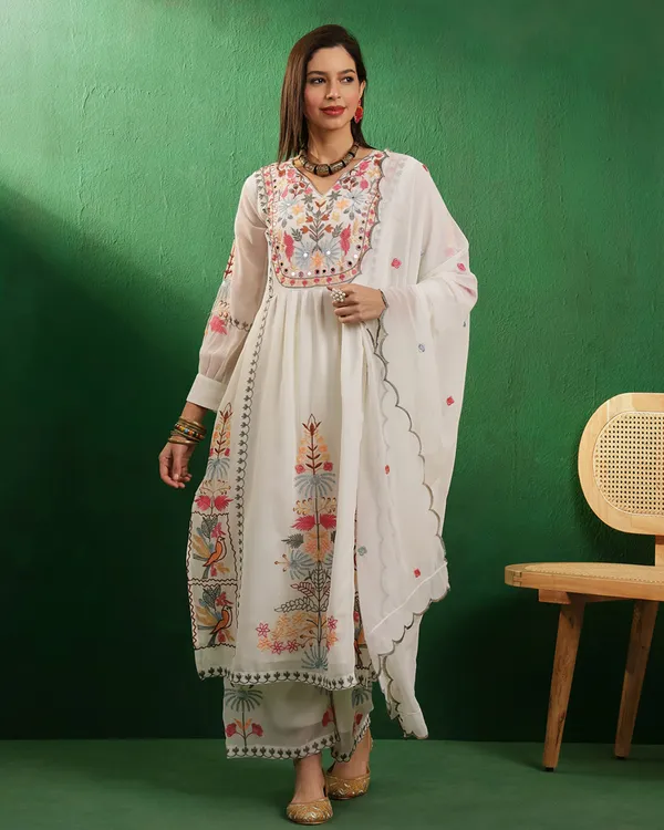 Off_White_Georgette_Mirror_Work_Embroidered_Kurta_With_Palazzo_And_Dupatta_Set_For_Women