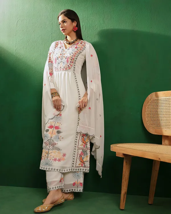 Off_White_Georgette_Mirror_Work_Embroidered_Kurta_With_Palazzo_And_Dupatta_Set_For_Women