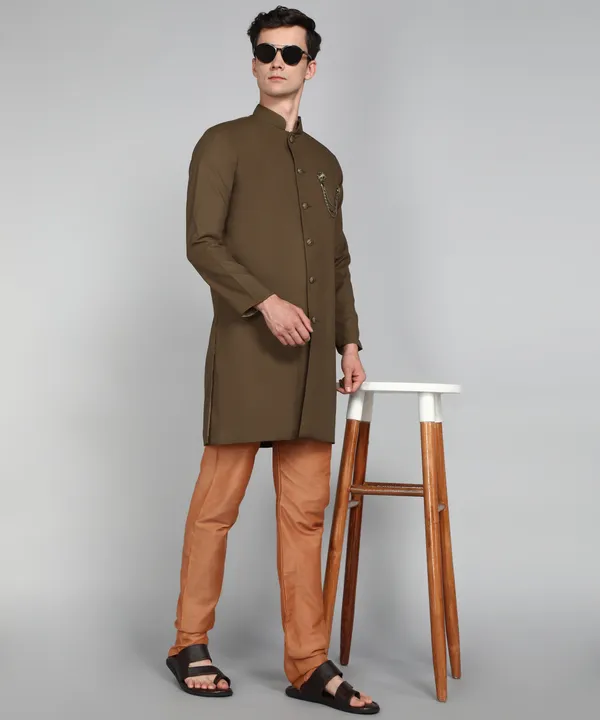 Solid_Coffee_Cotton_Blend_Nawabi_With_Paijama