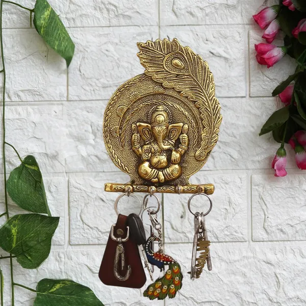 Gold_Metal_Ganesh_Key_Holder_Wall_Hanging_For_Home_Decor_Decorative_Showpiece