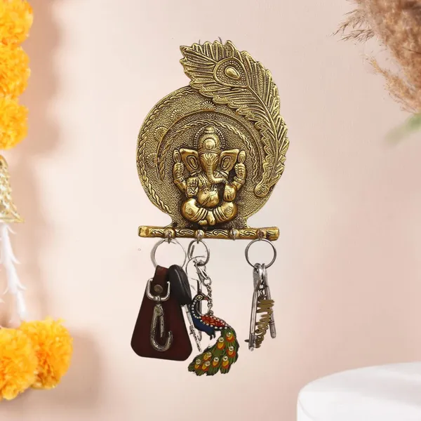 Gold_Metal_Ganesh_Key_Holder_Wall_Hanging_For_Home_Decor_Decorative_Showpiece