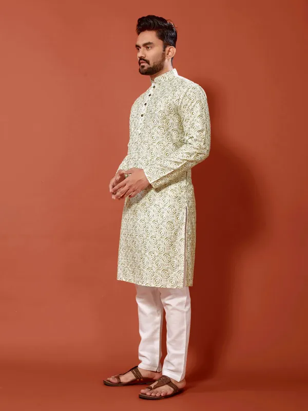 Lucknowi_Chikankari_Digital_Print_Cotton_Green_Kurta