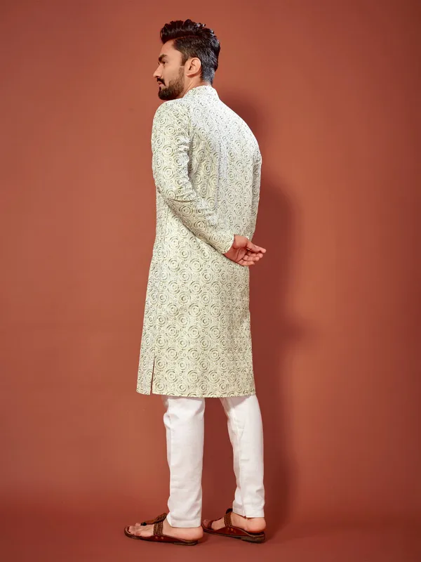 Lucknowi_Chikankari_Digital_Print_Cotton_Green_Kurta