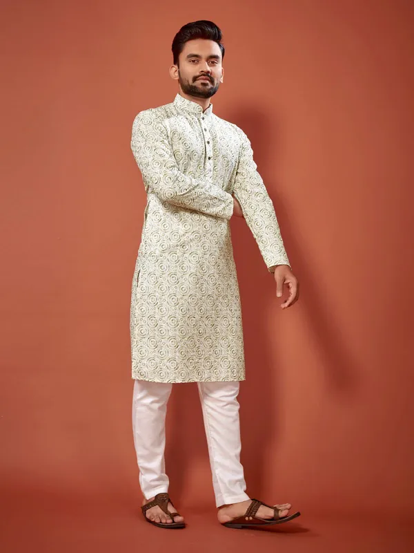 Lucknowi_Chikankari_Digital_Print_Cotton_Green_Kurta