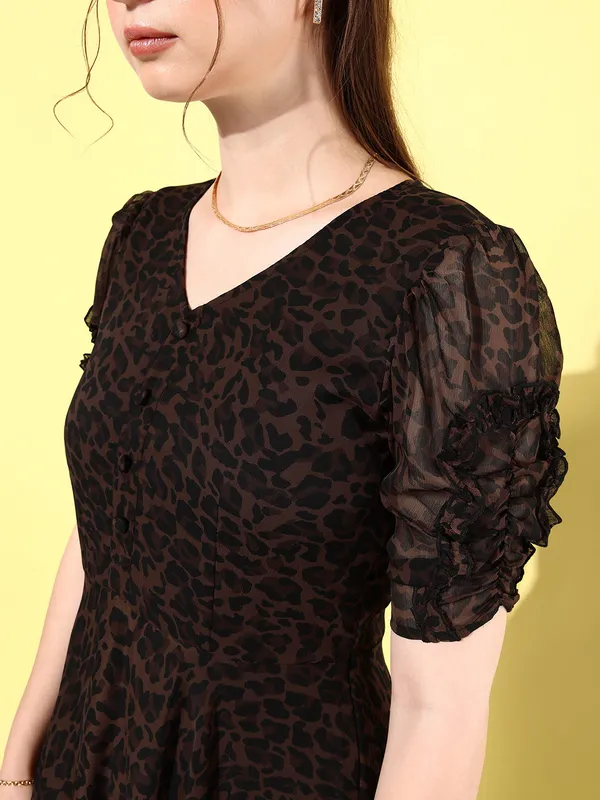 Brown_&_Black_Chiffon_Fit_and_Flare_Dress_For_Women