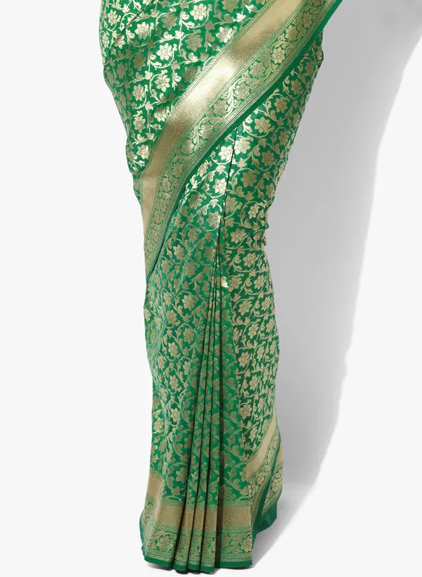 Green_Silk_Blend_Banarasi_Sarees_For_Women
