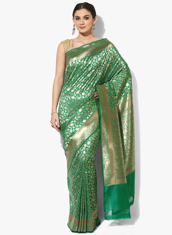 Green_Silk_Blend_Banarasi_Sarees_For_Women