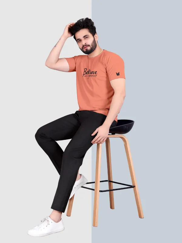 Men_Solid_Round_Neck_peach_T-Shirt
