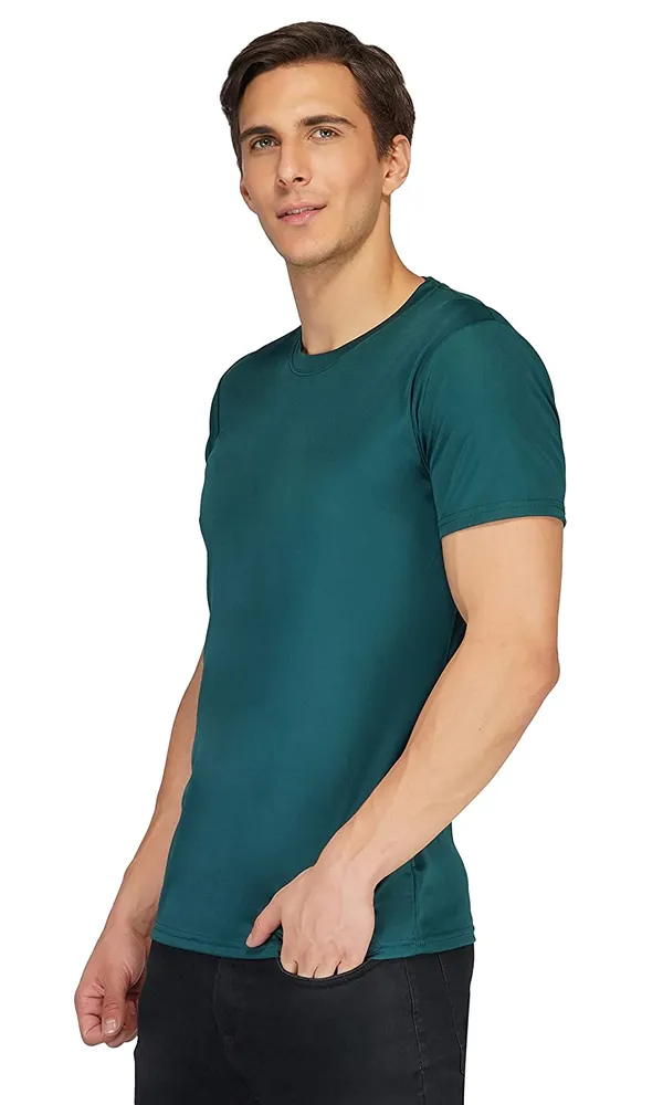 Men_Solid_lycra_Round_Neck_Bottel_Green_T-Shirt