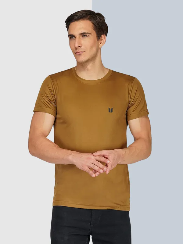 Men_Solid_lycra_Round_Neck_Brown_T-Shirt