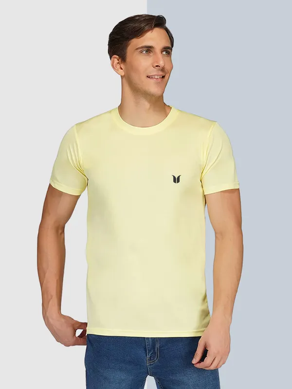Men_Solid_lycra_Round_Neck_Lemon_T-Shirt