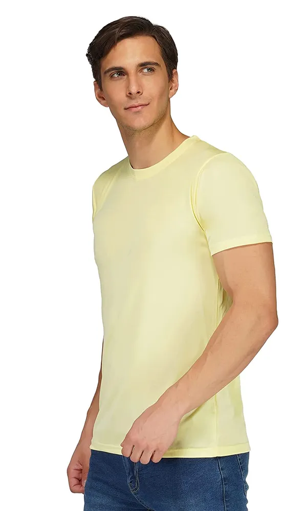Men_Solid_lycra_Round_Neck_Lemon_T-Shirt