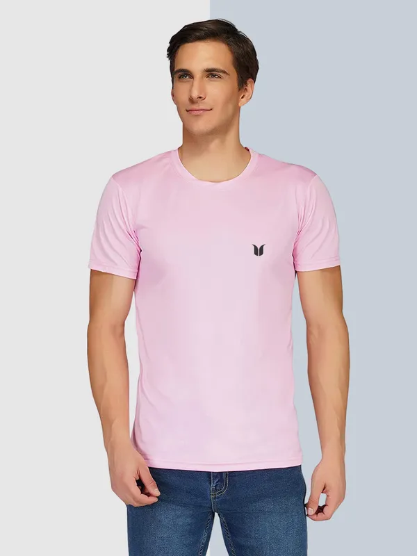 Men_Solid_lycra_Round_Neck_Pink_T-Shirt