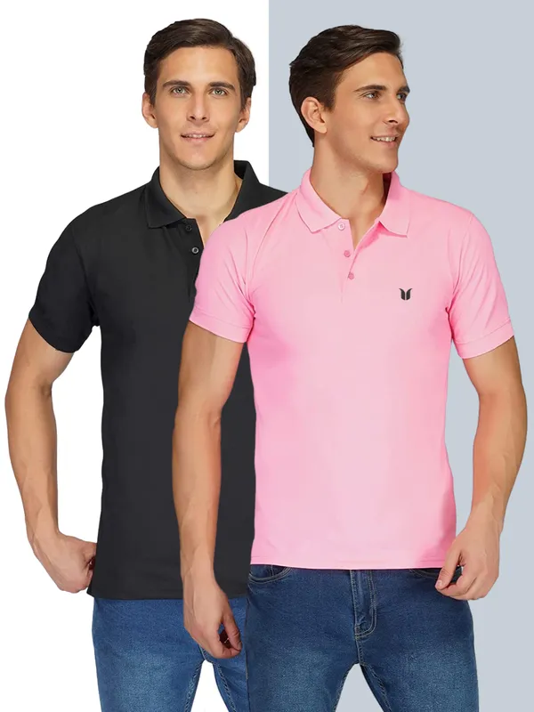 Pack_of_2_Men_Solid_Polo_Neck_black_and_pink_T-Shirt