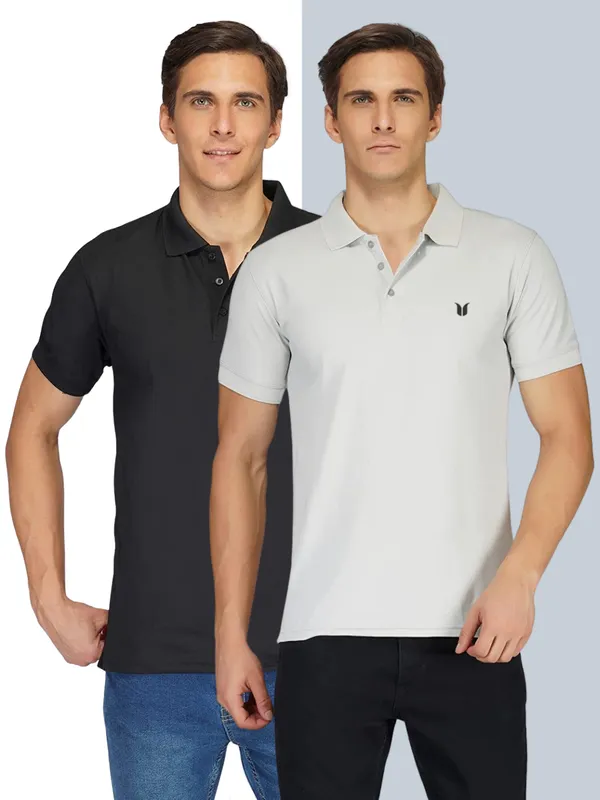 Pack_of_2_Men_Solid_Polo_Neck_light_grey_and_black_T-Shirt