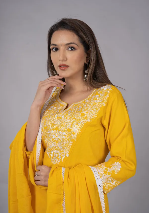 Mustard_Soft_Rayon_Embroidered_Kurta_and_Pants_with_Dupatta
