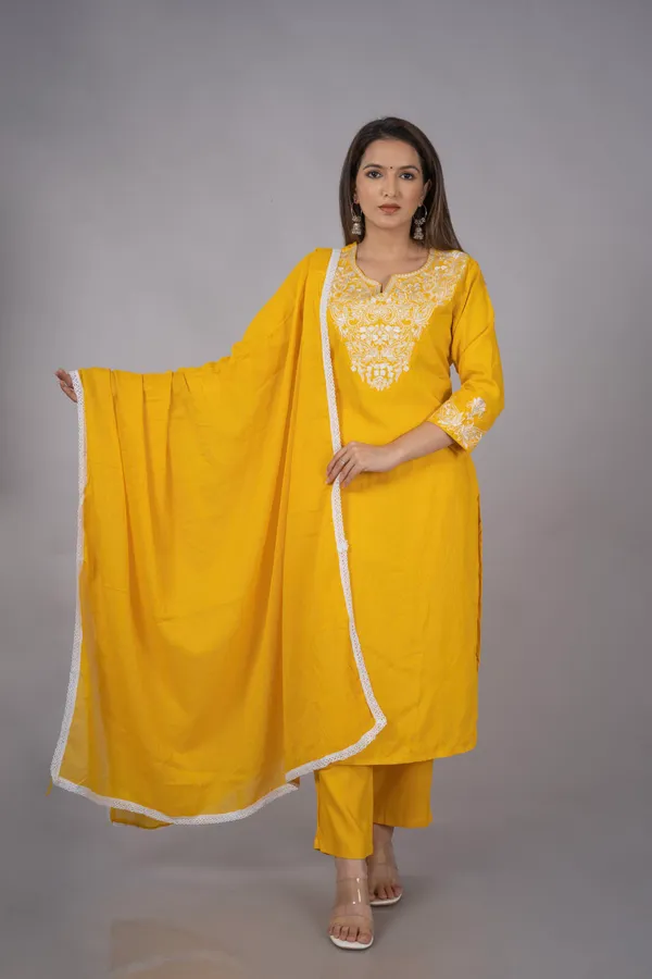 Mustard_Soft_Rayon_Embroidered_Kurta_and_Pants_with_Dupatta