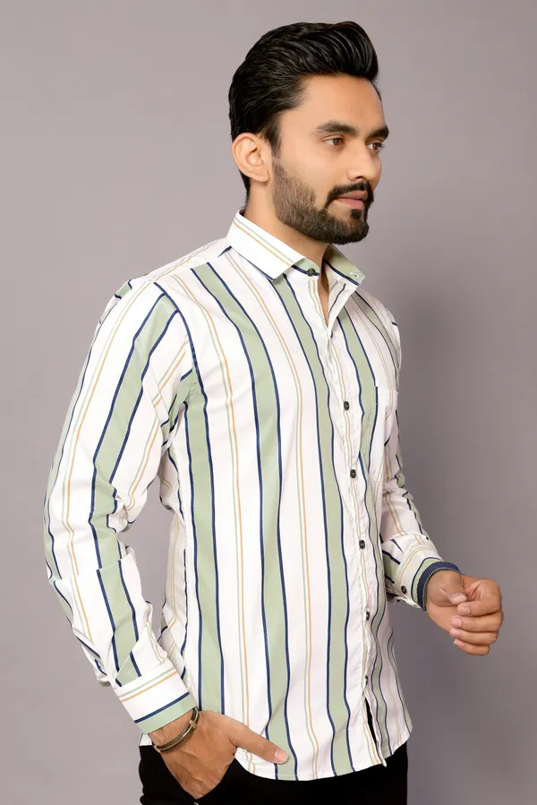 Pagazo_White_Green_Colour_Printed_Shirt