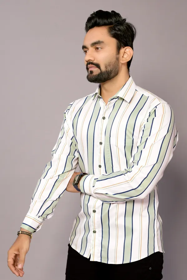 Pagazo_White_Green_Colour_Printed_Shirt