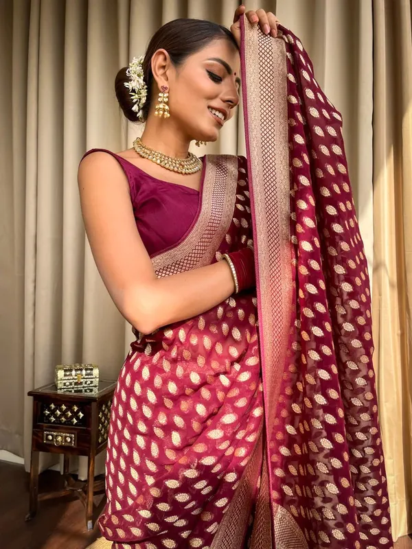 Maroon_Soft_Banarasi_Silk_Saree_with_Blouse_Piece_For_Women