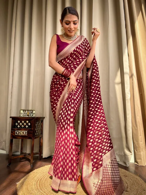 Maroon_Soft_Banarasi_Silk_Saree_with_Blouse_Piece_For_Women