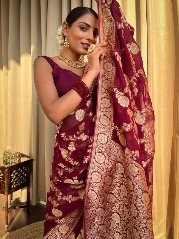 Maroon_Banarasi_Soft_Silk_Saree_With_Blouse_Piece