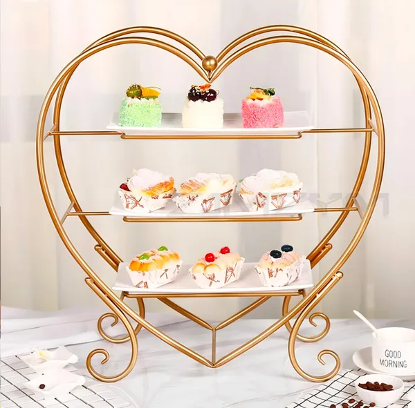 Heart_Shape_Metal_Snacks_Organizer_|_Buffet_Server_Gold_And_White,_Round,_Display_Pastry_Rack_Three_Tier_Snack