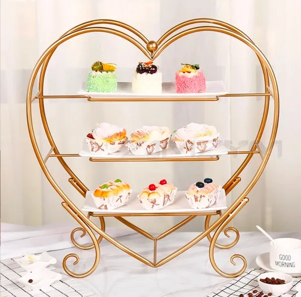Heart_Shape_Metal_Snacks_Organizer_|_Buffet_Server_Gold_And_White,_Round,_Display_Pastry_Rack_Three_Tier_Snack