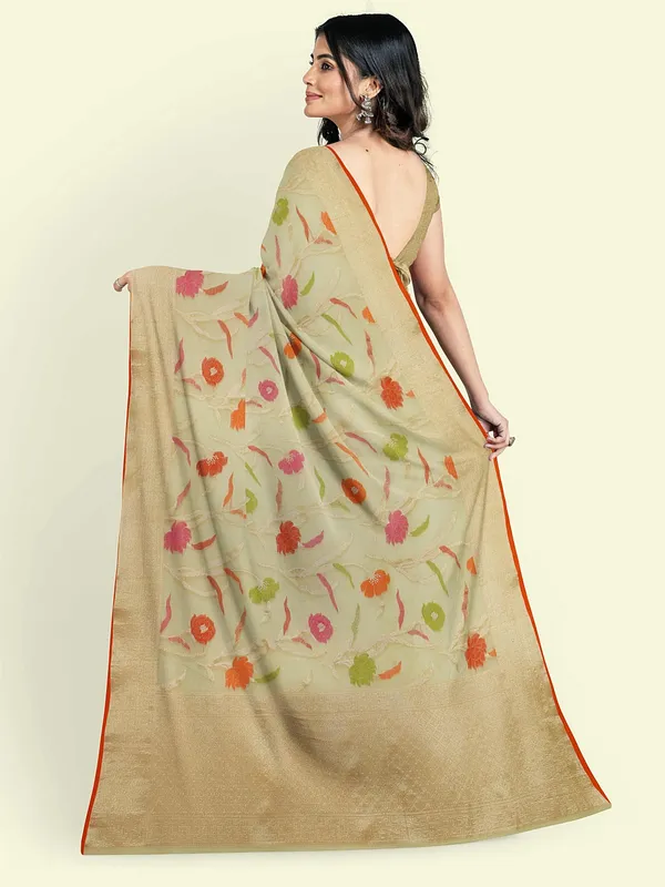 Beige_Cotton_Blend_Banarasi_Sarees_For_Women