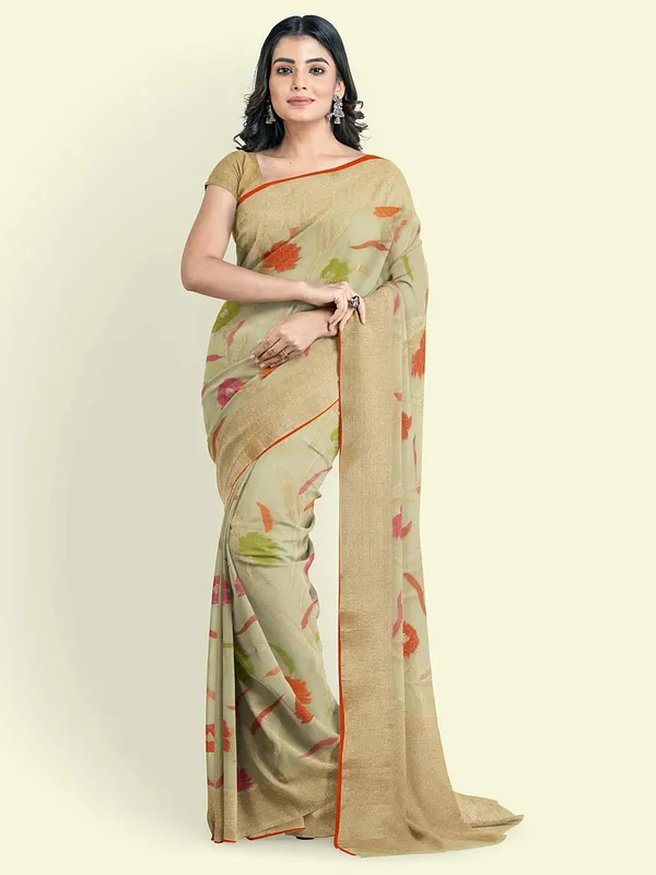 Beige_Cotton_Blend_Banarasi_Sarees_For_Women