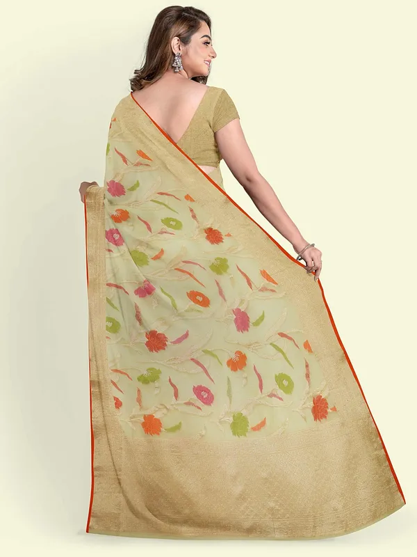 Beige_Cotton_Blend_Banarasi_Sarees_For_Women