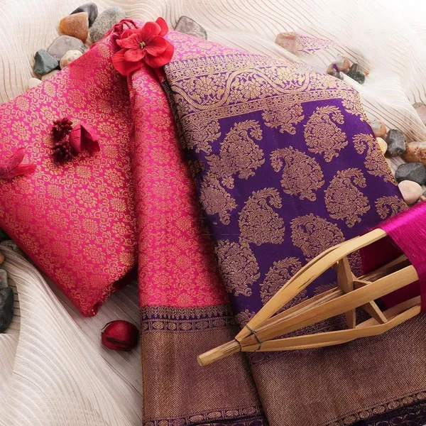 Pink_Banarasi_Silk_Wedding_&_Party_Wear_Saree_&_Unstiched_Blouse_For_Women