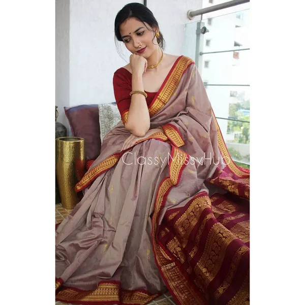 Cofee/Red_Banarasi_Silk_Wedding_&_Party_Wear_Saree_&_Unstiched_Blouse_For_Women