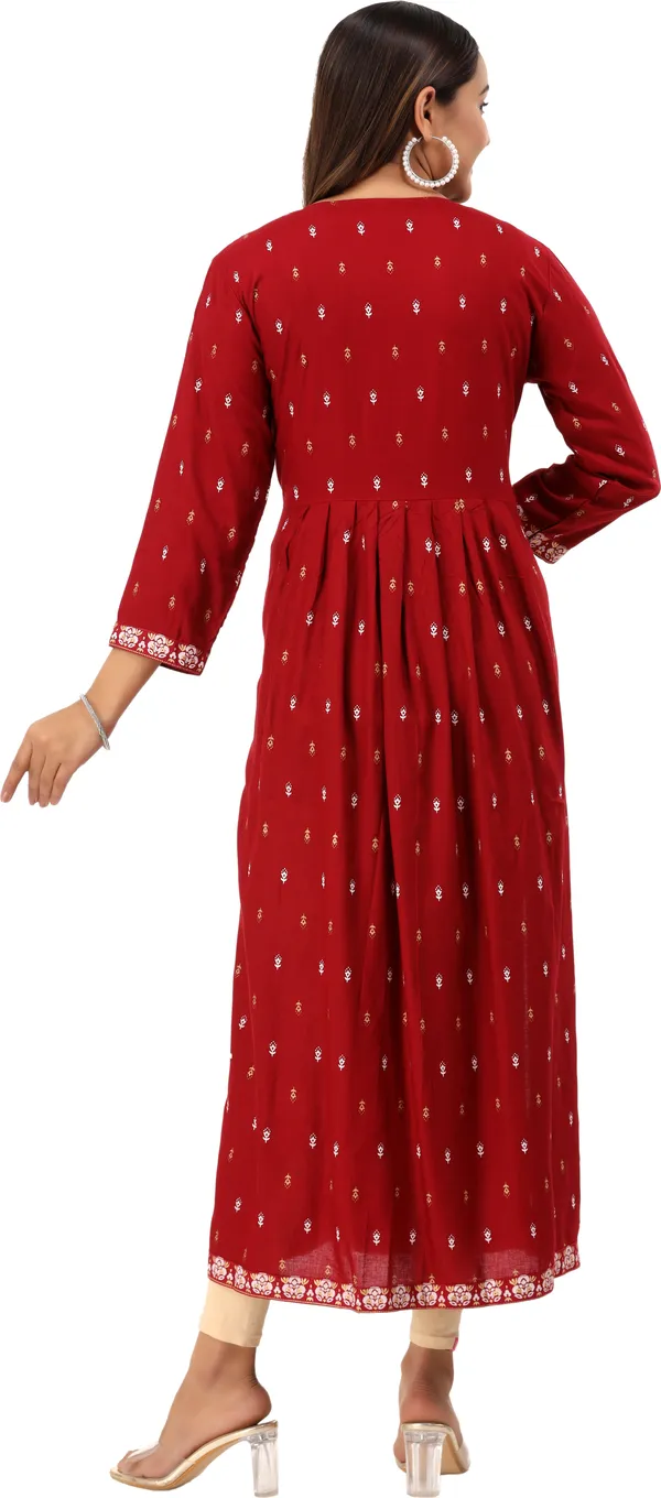 Maroon_&_Grey_&_Beige_Printed_Frontslit_Kurta_For_Women