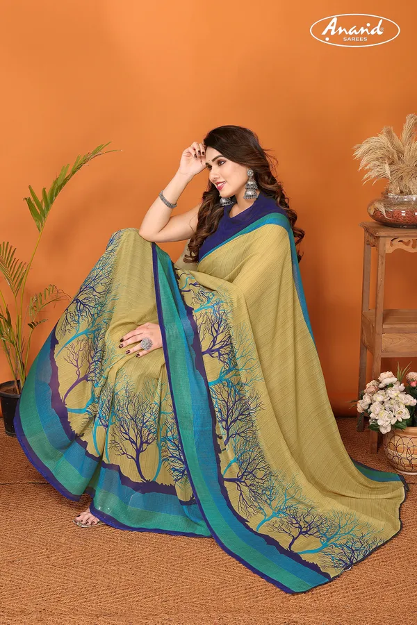 Striped,_Floral_Print_Daily_Wear_Georgette_Saree_(Mustard)