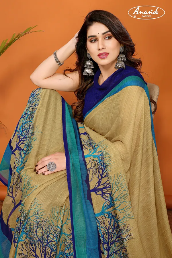 Striped,_Floral_Print_Daily_Wear_Georgette_Saree_(Mustard)