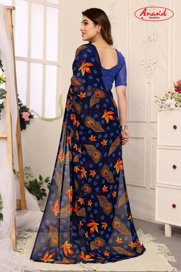 Printed,_Paisley,_Floral_Print_Bollywood_Georgette_Saree_(Dark_Blue)