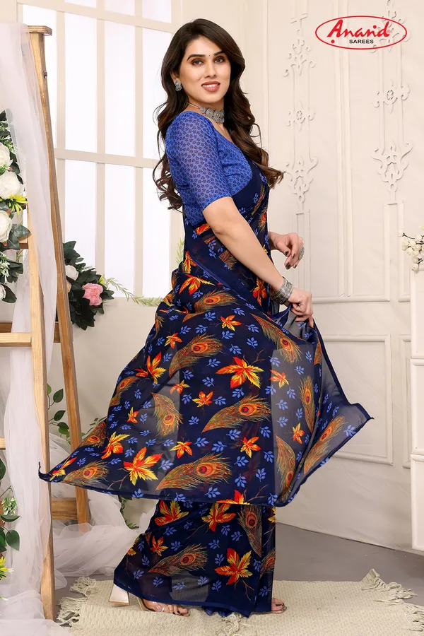 Printed,_Paisley,_Floral_Print_Bollywood_Georgette_Saree_(Dark_Blue)